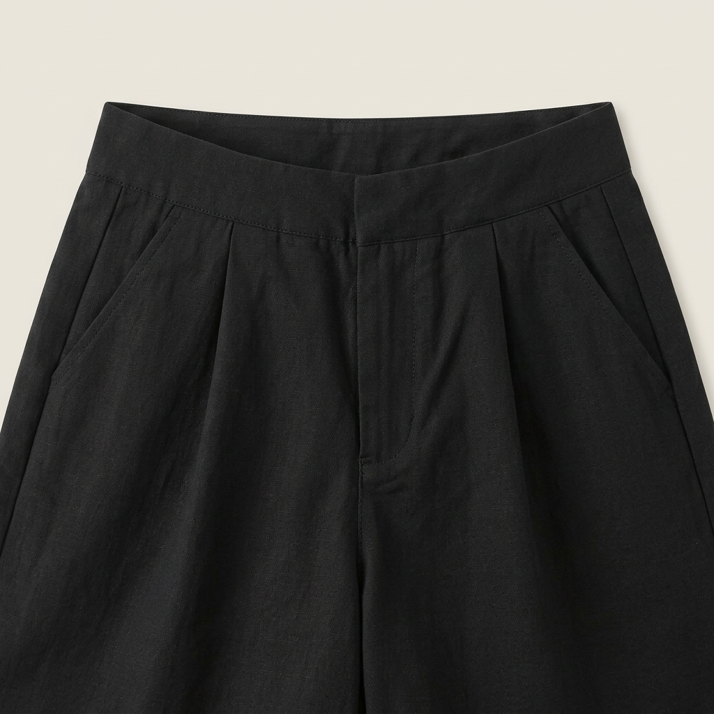 Women's Linen Shorts High-Waist Pleated with Belt
