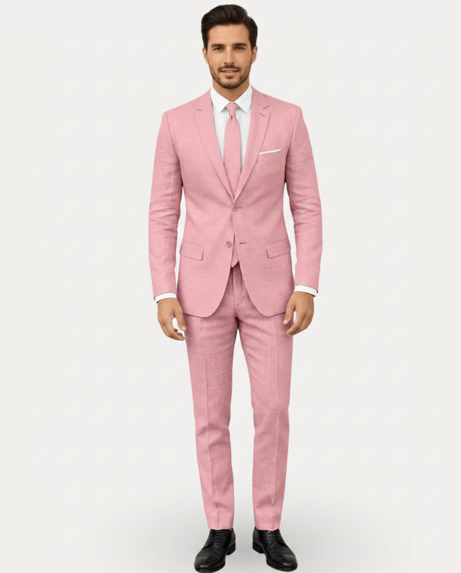 Men's Slim Fit Linen Suit – Single-Breasted Two-Button Blazer