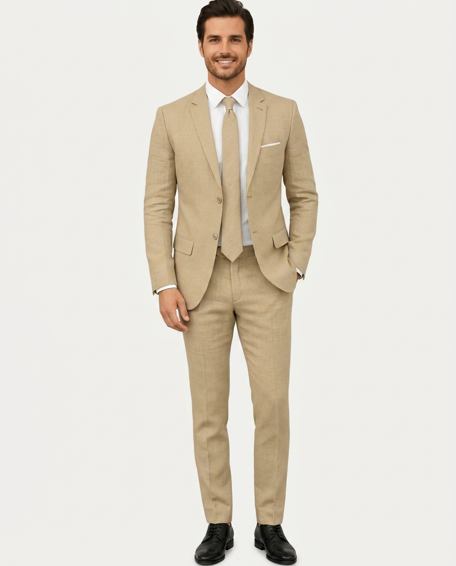 Men's Slim Fit Linen Suit – Single-Breasted Two-Button Blazer