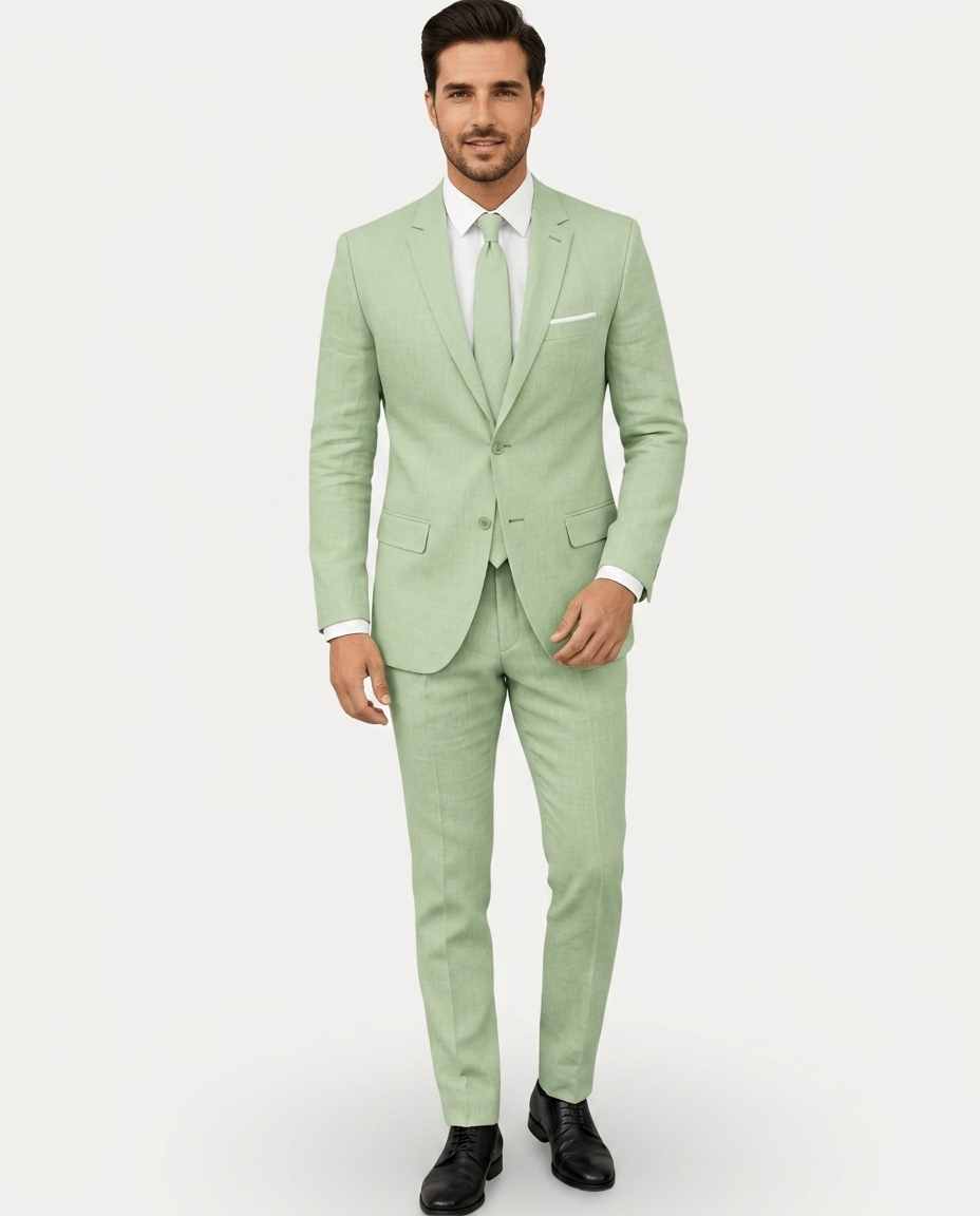 Men's Slim Fit Linen Suit – Single-Breasted Two-Button Blazer