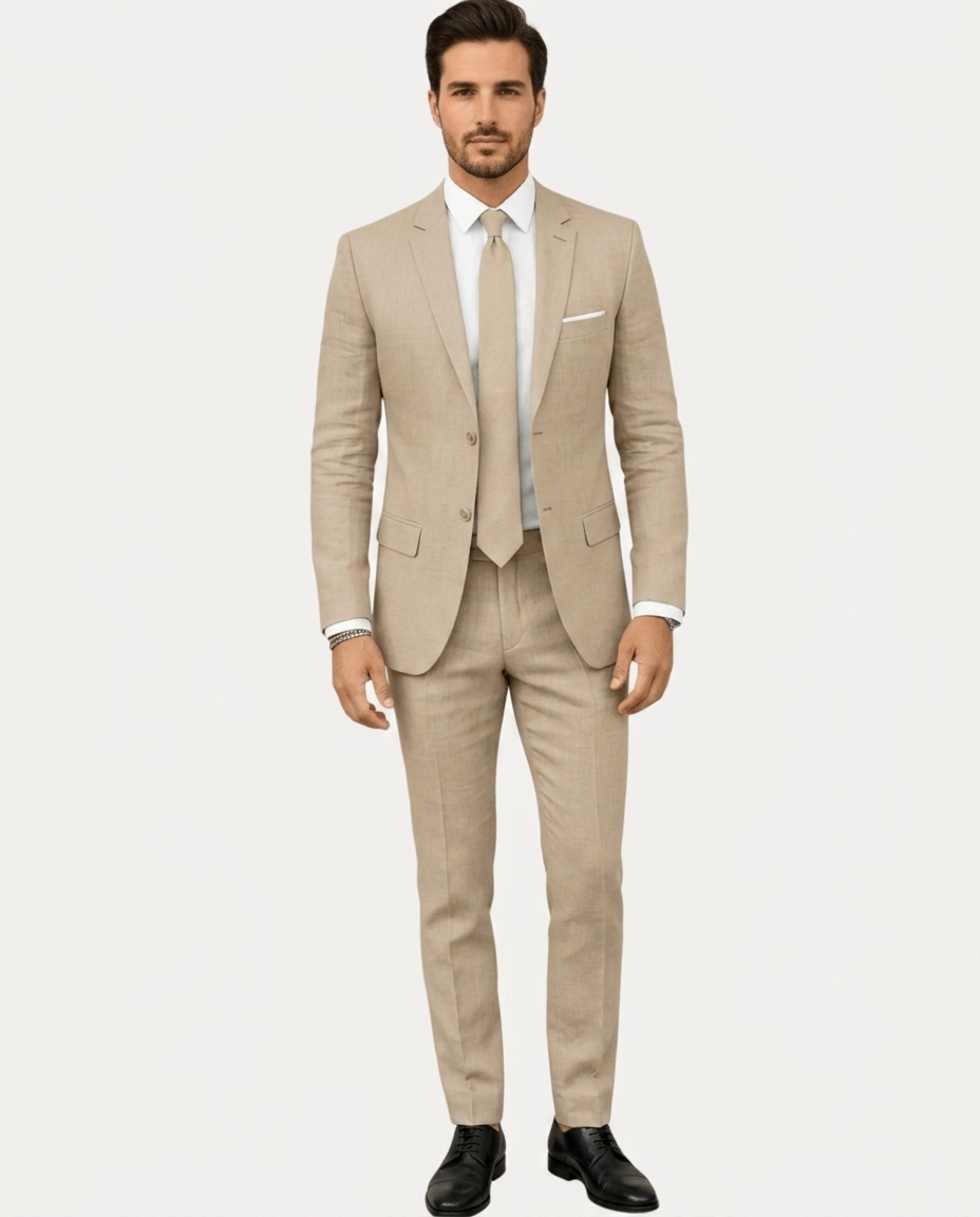 Men's Slim Fit Linen Suit – Single-Breasted Two-Button Blazer