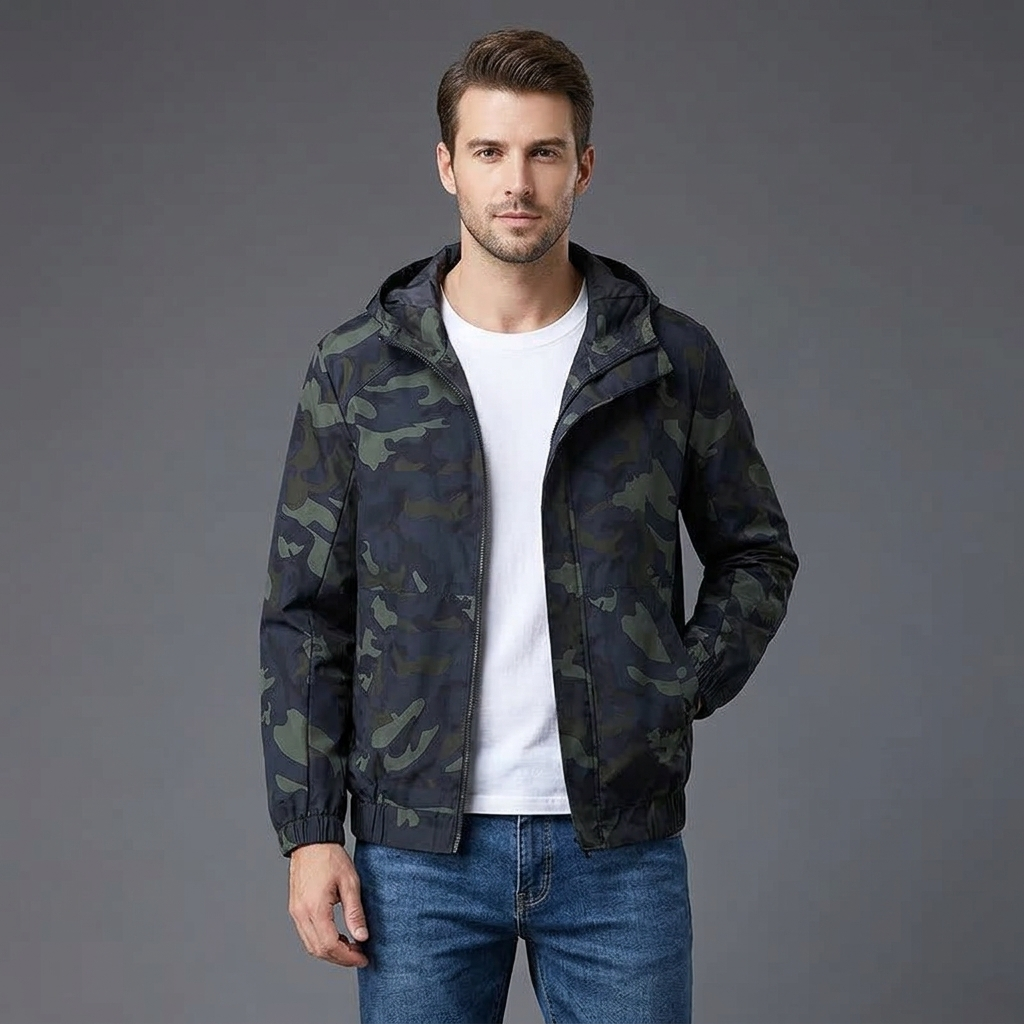 Men's Full-Zip Jacket with Hood - Water Resistant Outerwear