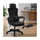 high-back mesh office chair with footrest and headrest in black