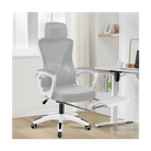high-back mesh office chair with footrest and headrest in white