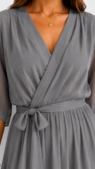 Women's Chiffon Wrap Dress with Flowing Sleeves