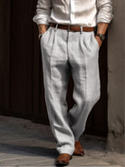Men's Linen Blend Trousers - Breathable Relaxed Fit Casual Pants