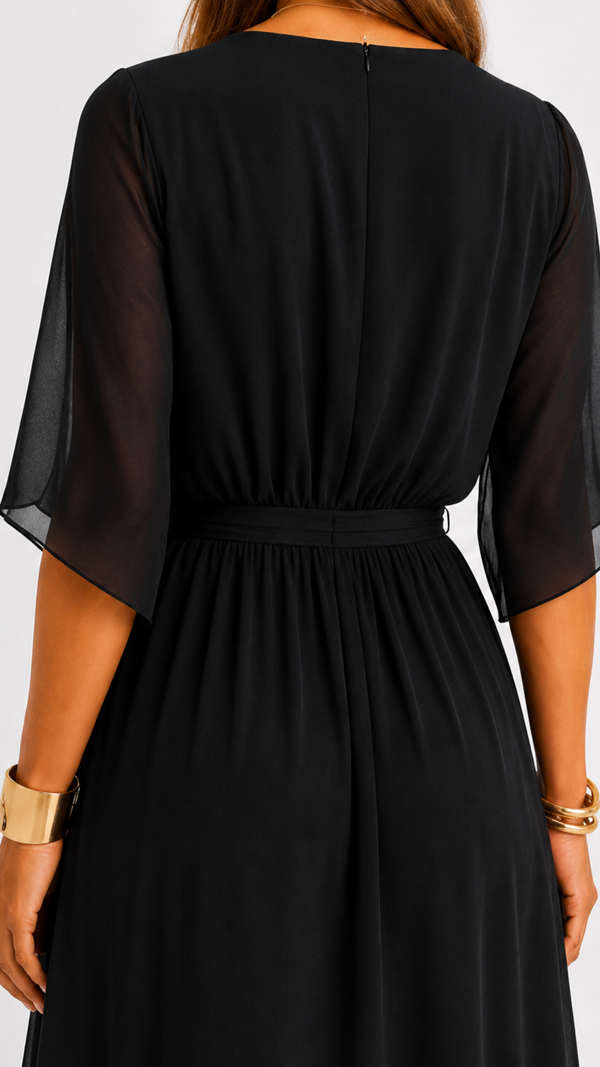 Women's Chiffon Wrap Dress with Flowing Sleeves