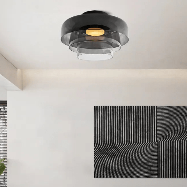 Plafondlamp – Transparant Glas, Met Driekleurige LED voor Woonkamer of Eetkamer