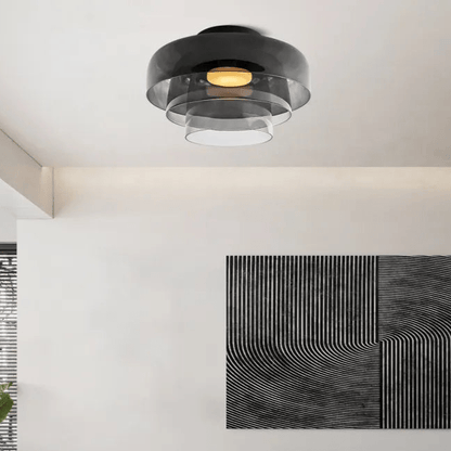 Plafondlamp – Transparant Glas, Met Driekleurige LED voor Woonkamer of Eetkamer