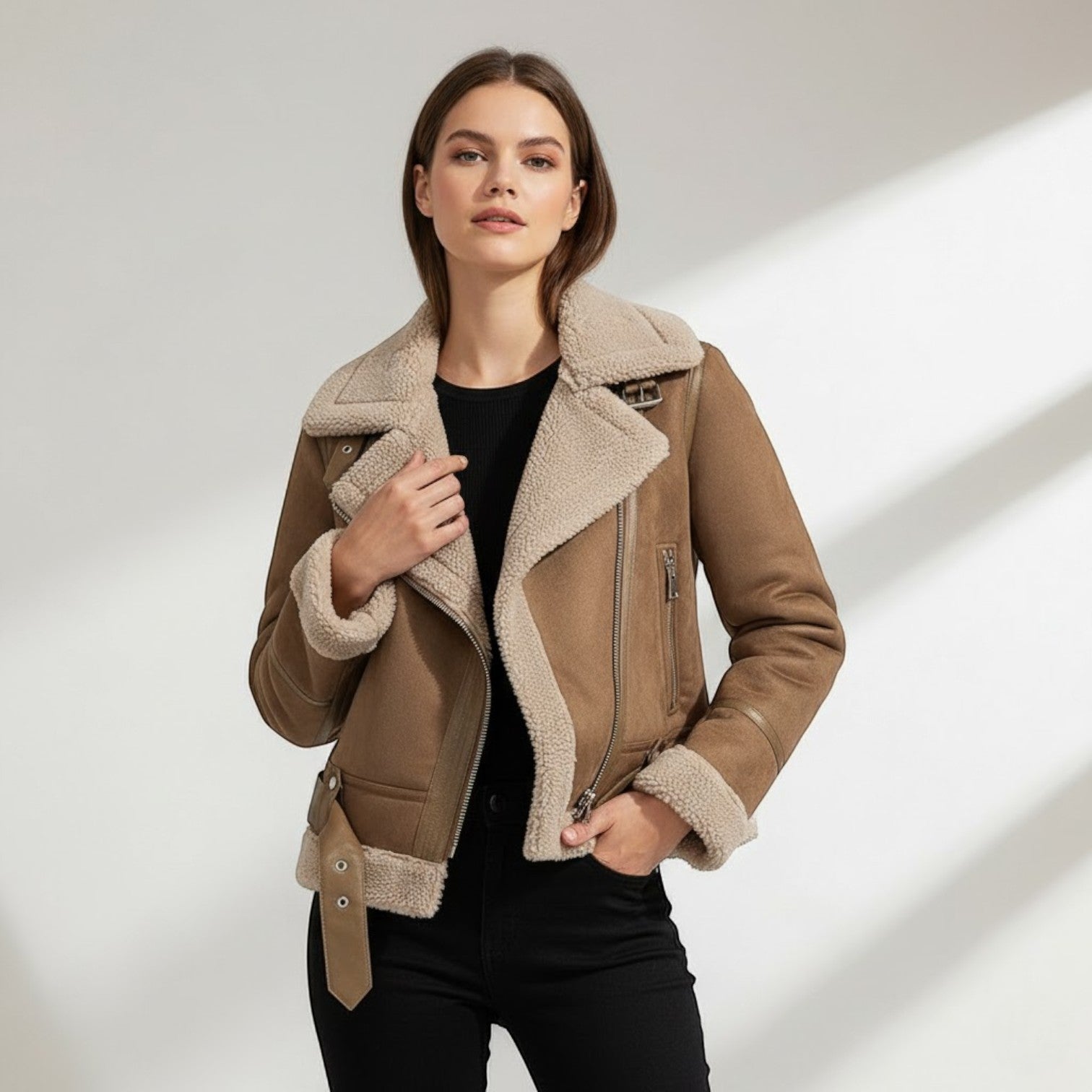 Women's Suede Jacket – Structured Fit with Fleece Lining
