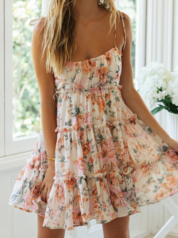 Dahlia | Damesjurk – Sexy Bedrukte Suspenderjurk in Resortstijl met Volledige Print