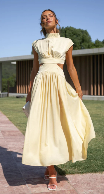 Ada | Maxi Jurk Dames – Elegante Cut-Out Taille en Vloeiend Silhouet