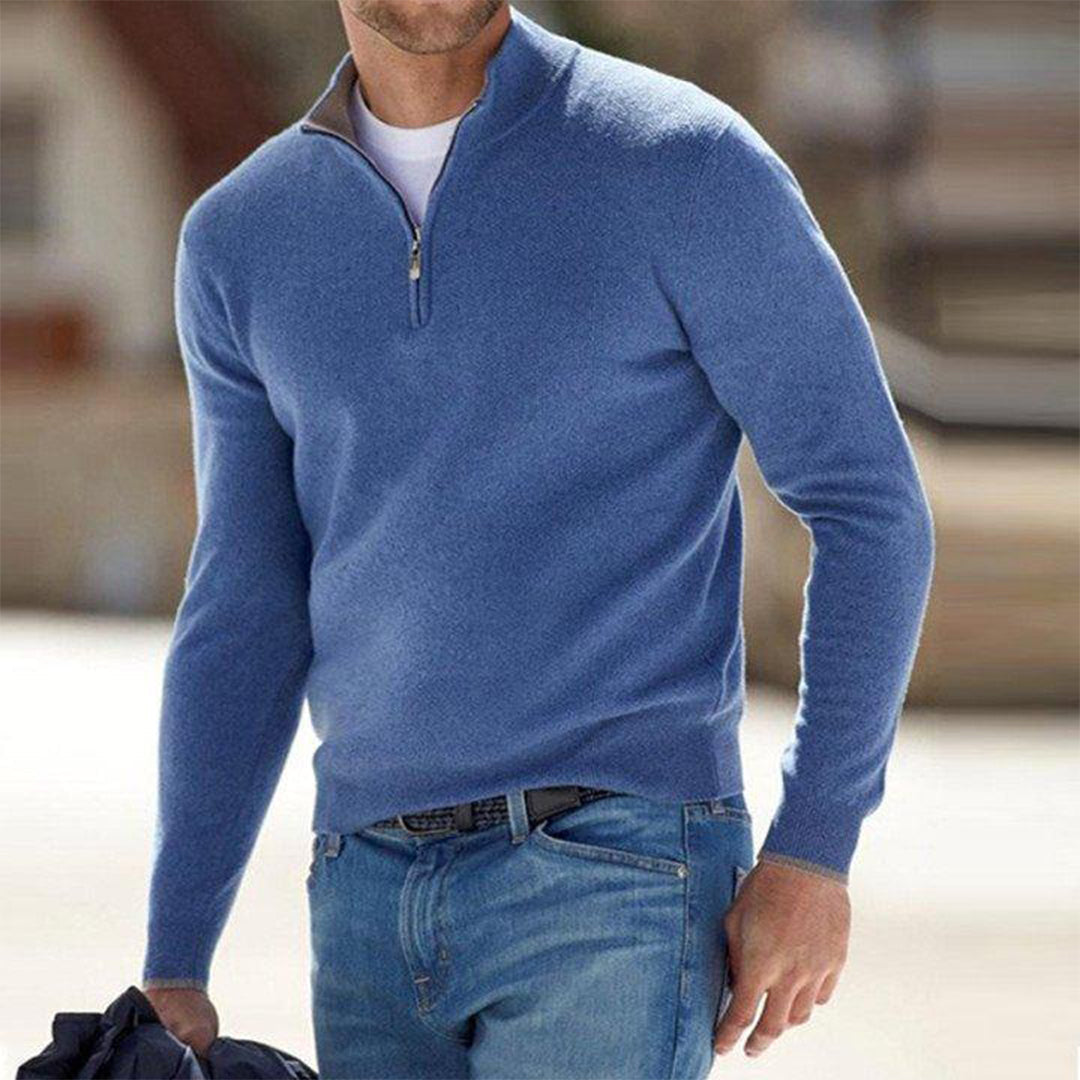 Heren Gebreide Zip Neck Trui – Casual, Comfortabel voor Lente en Herfst