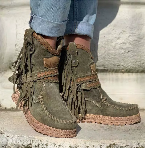 Women's Suede Fringe Boots with Cushioned Insole