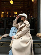 Women's Long Double-Breasted Coat with Wide Notch Lapel