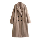Women's Long Double-Breasted Coat with Wide Notch Lapel
