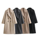 Women's Long Double-Breasted Coat with Wide Notch Lapel