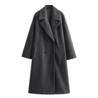 Women's Long Double-Breasted Coat with Wide Notch Lapel