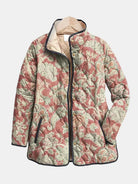 Women's Floral Print Quilted Jacket with Snap-Button Front