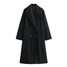 Women's Long Double-Breasted Coat with Wide Notch Lapel