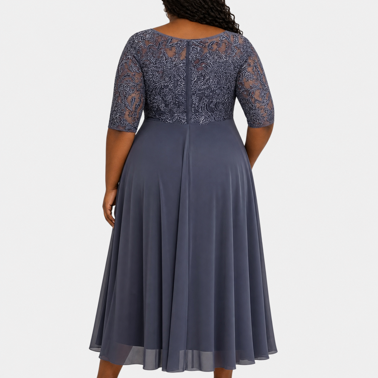 Women's Lace Cocktail Dress with Layered Chiffon Skirt