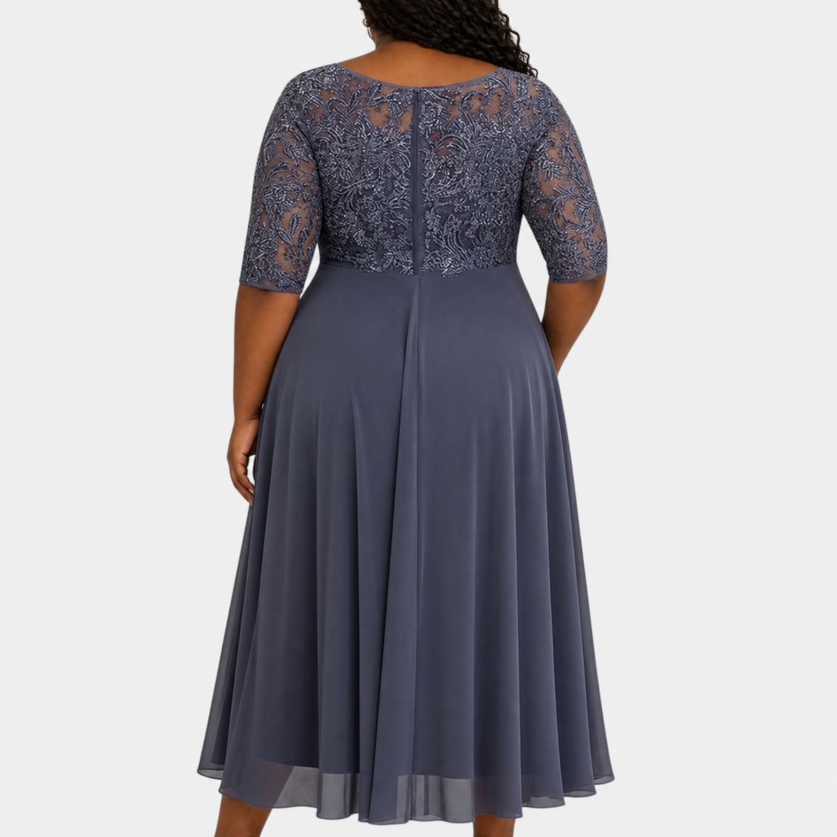 Women's Lace Cocktail Dress with Layered Chiffon Skirt