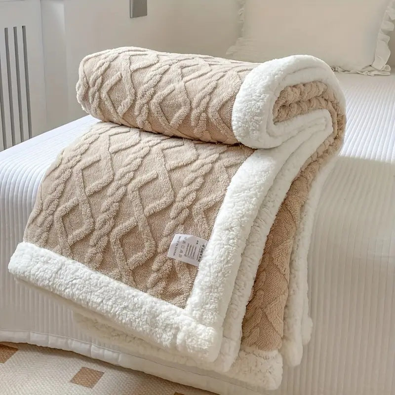 Reversible Plaid – Zacht Beige Gebrushte Fleece voor Bank of Bed, Ideaal voor Elk Seizoen