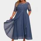 Women's Lace Cocktail Dress with Layered Chiffon Skirt
