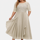 Women's Lace Cocktail Dress with Layered Chiffon Skirt