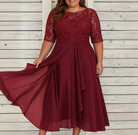 Women's Lace Cocktail Dress with Layered Chiffon Skirt