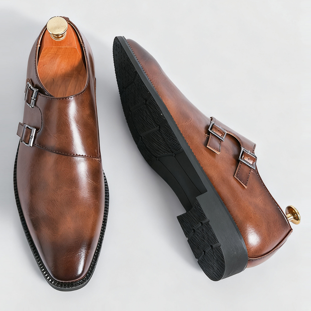 Men's Leather Loafers – Semi-Gloss Monk Style Shoes