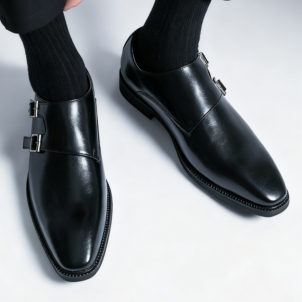 Men's Leather Loafers – Semi-Gloss Monk Style Shoes