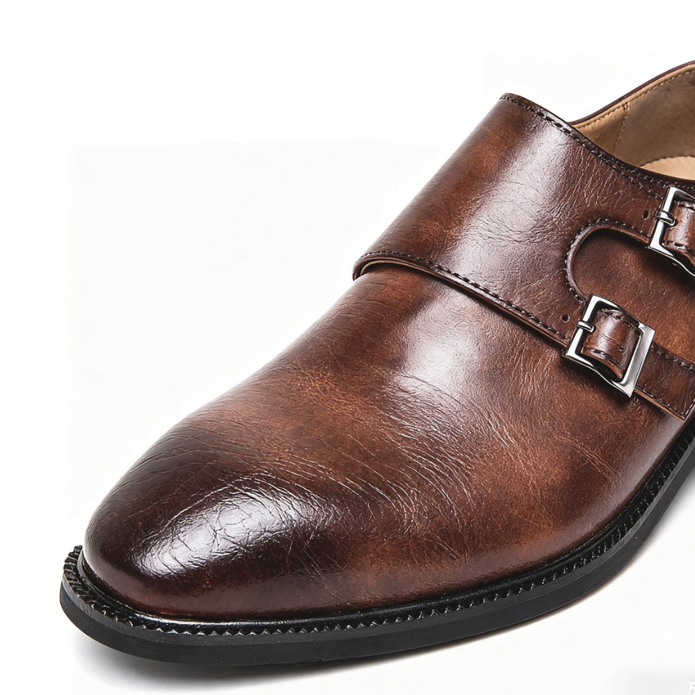 Men's Leather Loafers – Semi-Gloss Monk Style Shoes