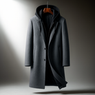 Men's Winter Coat with Hood - Wool Blend Full-Zip Overcoat