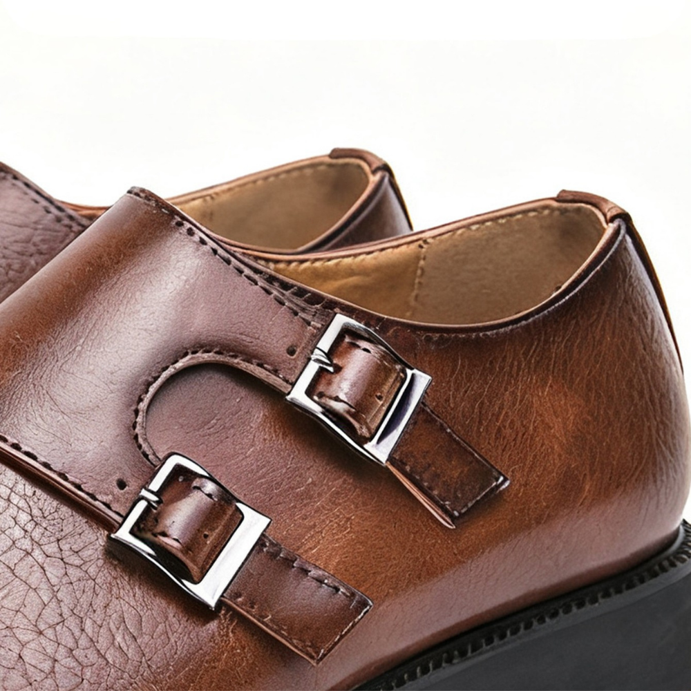 Men's Leather Loafers – Semi-Gloss Monk Style Shoes