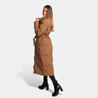 Women's Long Quilted Coat with Belt - Winter Jacket