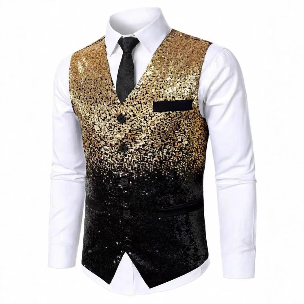 Men's Glitter Waistcoat with Satin Lapel