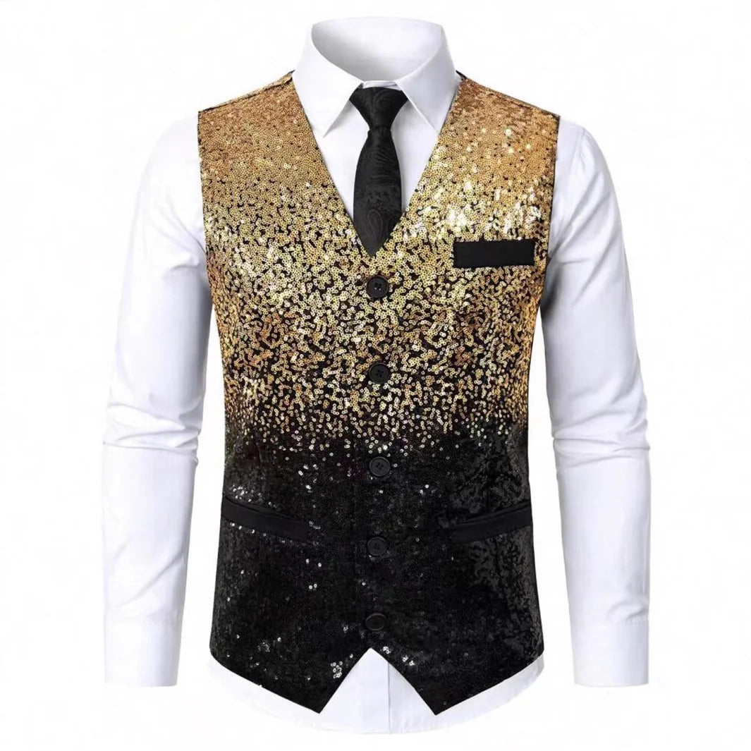 Men's Glitter Waistcoat with Satin Lapel