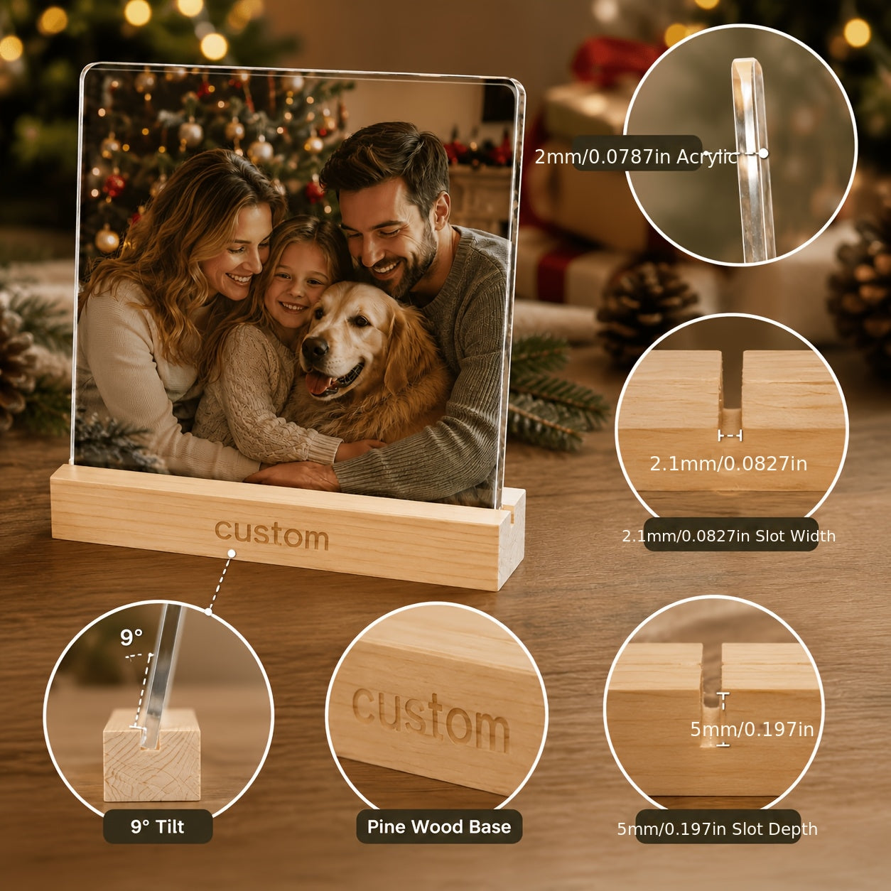 Akrylowa ramka na zdjęcie 10 x 10 cm - personalizowany nadruk Twojego zdjęcia | podstawka z drewna sosnowego - widok produktu 7 | Ionotix
