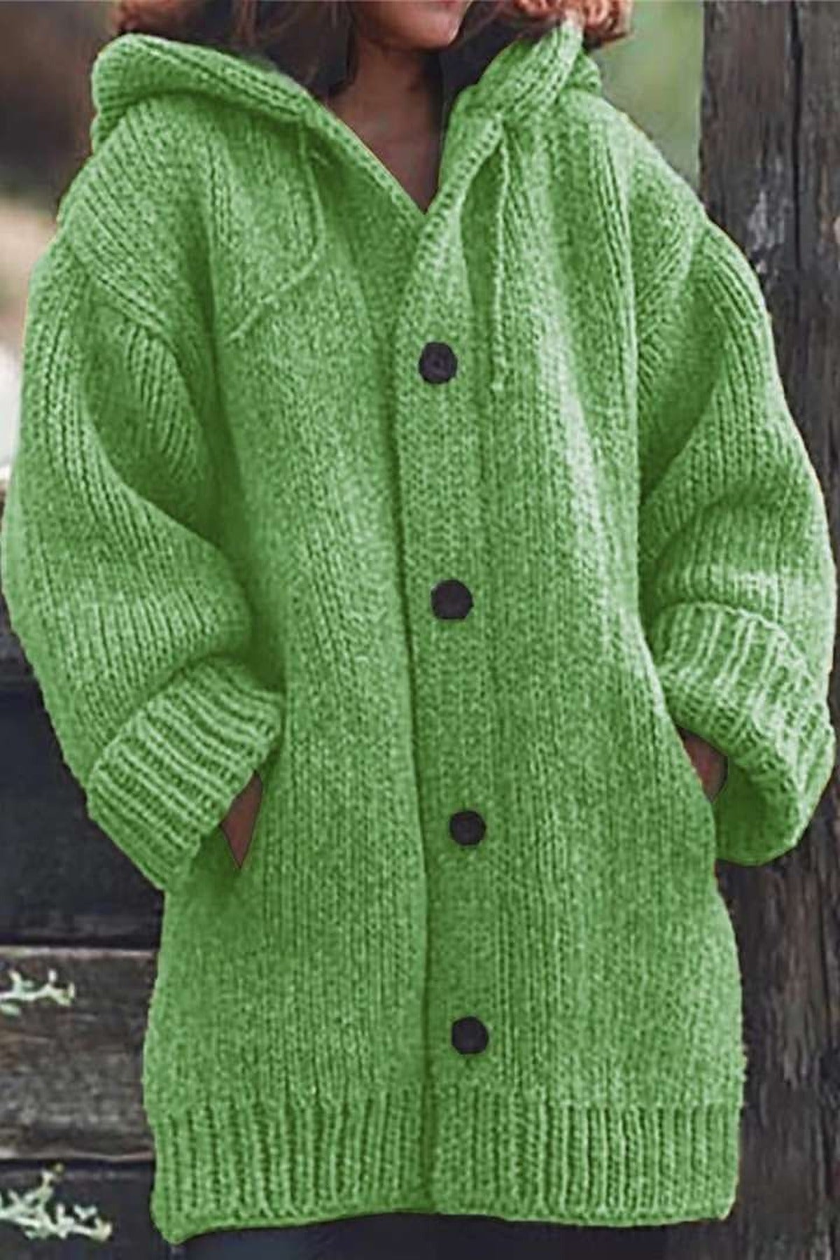 Kardigan damski oversize z kapturem - kieszenie – widok produktu 5 | Ionotix