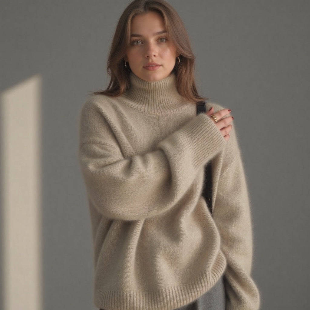 Sweter damski oversize z golfem z kaszmiru – widok produktu 8 | Ionotix
