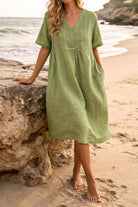 Aurore Linen V-Neck Midi Dress_5