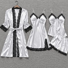 Women's Long-Sleeve Satin Pajama Set with Lace Trim