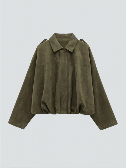 Suede Jacket | Oversized damesjas van suède met vintage look en gestructureerde schouders