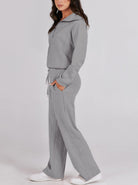 Women's Relaxed Loungewear Set - Half-Zip Sweatshirt & Jogger Pants