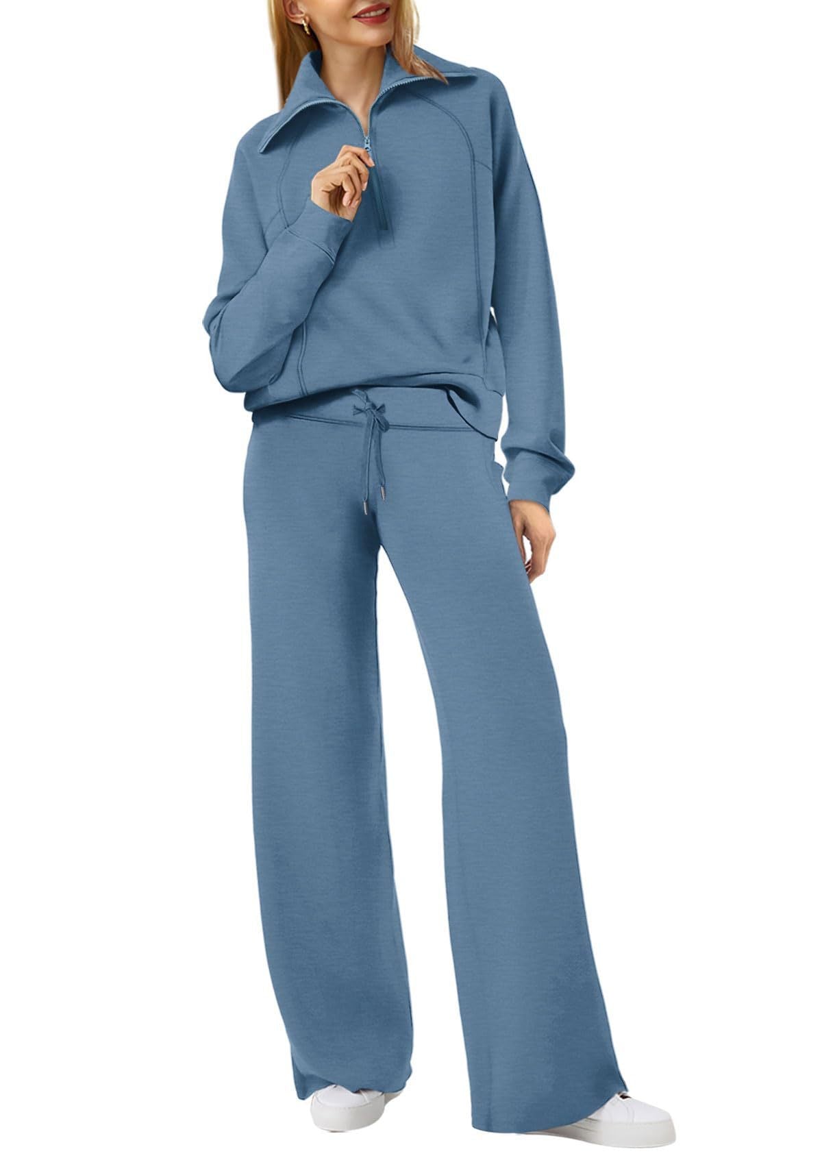 Women's Relaxed Loungewear Set - Half-Zip Sweatshirt & Jogger Pants