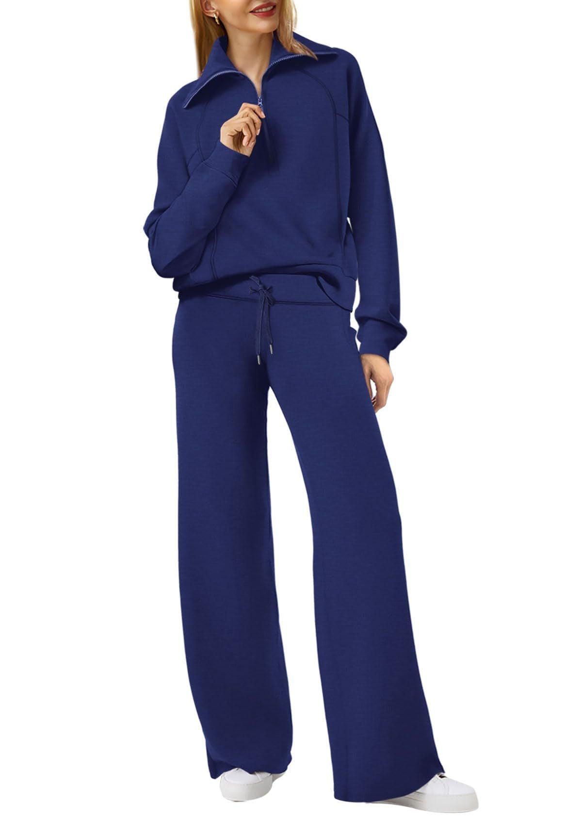 Women's Relaxed Loungewear Set - Half-Zip Sweatshirt & Jogger Pants