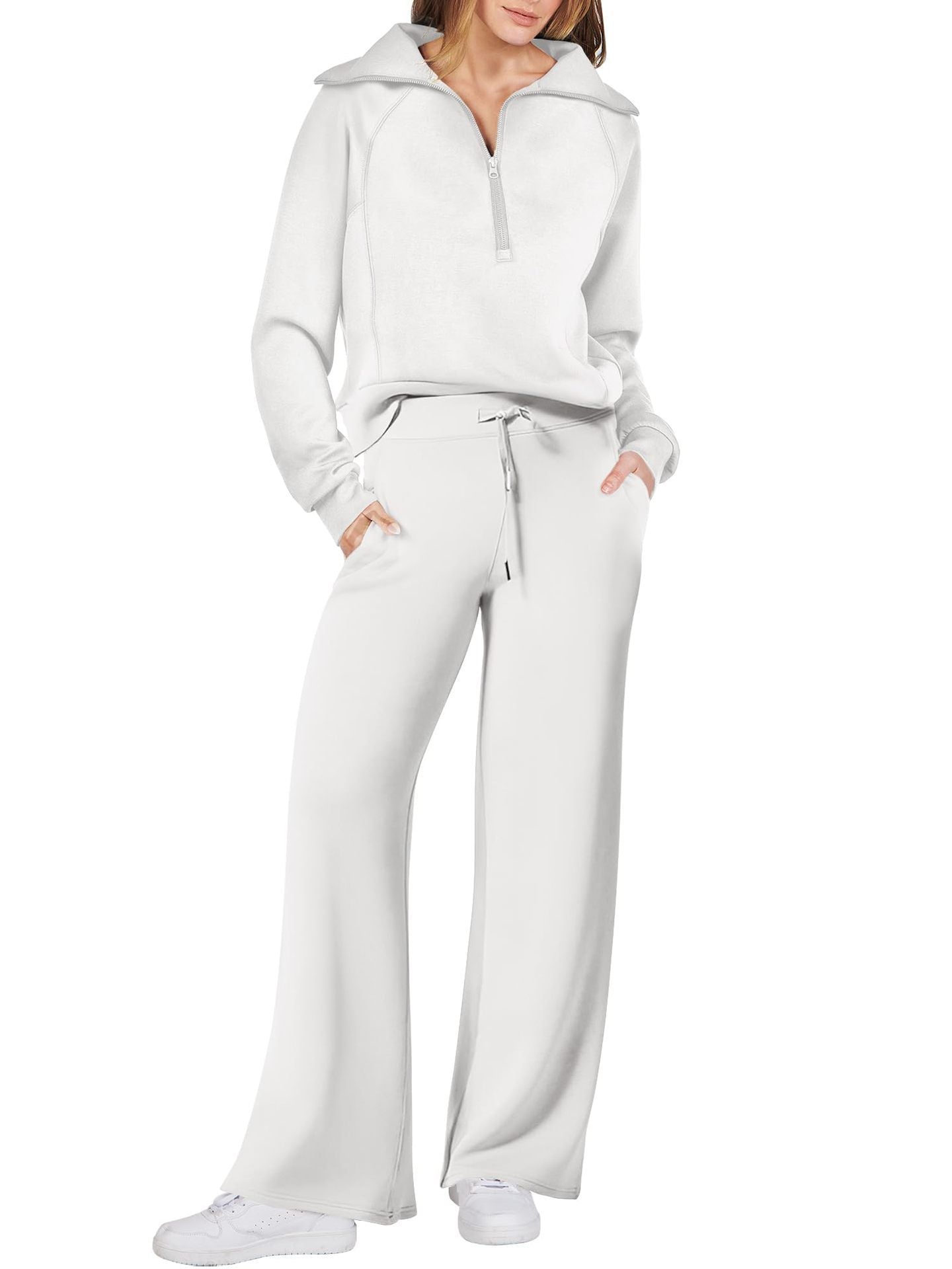 Women's Relaxed Loungewear Set - Half-Zip Sweatshirt & Jogger Pants