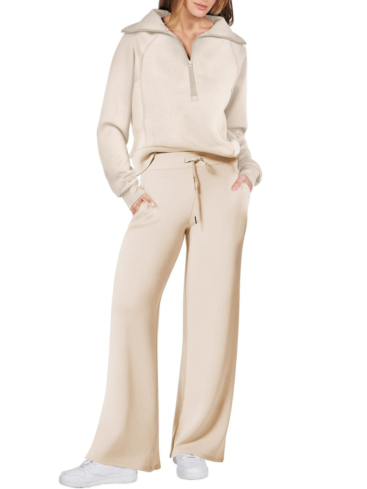 Women's Relaxed Loungewear Set - Half-Zip Sweatshirt & Jogger Pants