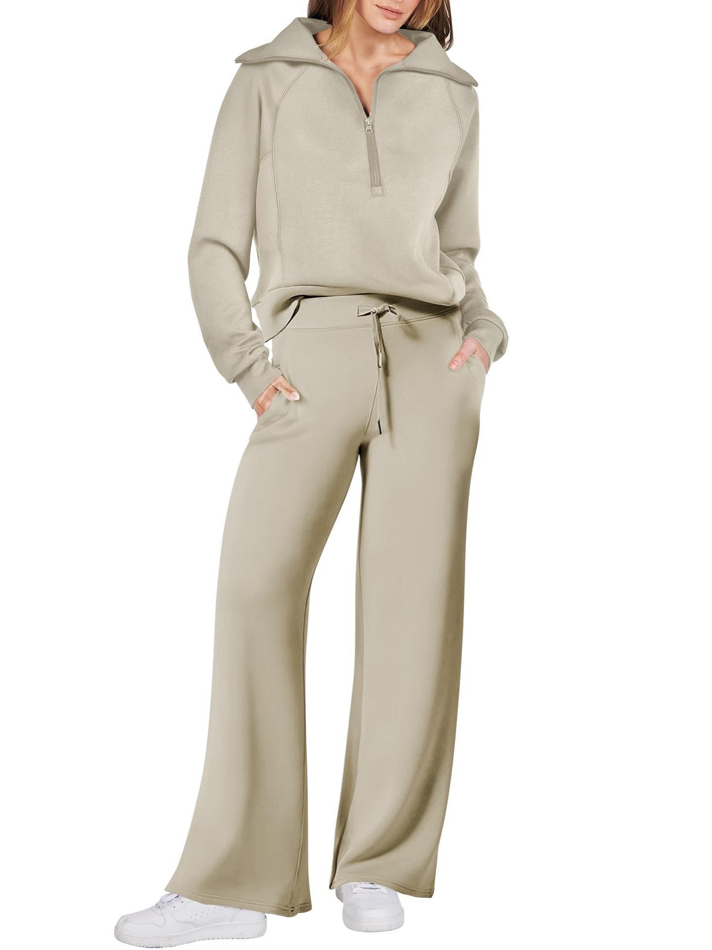Women's Relaxed Loungewear Set - Half-Zip Sweatshirt & Jogger Pants